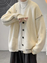 Men's Clothing V Neck Cardigan White Knit Sweater Male Patchwork Cute Japanese Harajuku Fashion Long Sleeve 100% Overfit Korean voguable