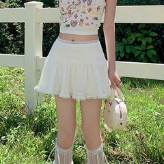 y2k Skirt Women Coquette Clothes White Lace Trim Low Rise Flowy A Line Short Skirts 2000s Fairycore Skirt Streetwear voguable