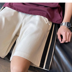 Casual Shorts men Elastic Waistband Loose Fit Drawstring Comfortable Summer Beach Outdoor Side Stripe Design Gym Streetwear voguable