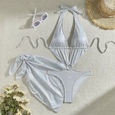 Voguable Sexy Backless Shiny Swimsuit Coverup for Women One Piece Swimwear Deep V Ncek Halter Bathing Suit Monokini High Cut Bather voguable