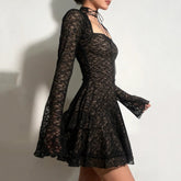 Voguable Retro Slim Lace Women Dress Sweet Elegant Lady Woman Dress Party Black Fashion Street Long Sleeved Dress Female Chicly voguable