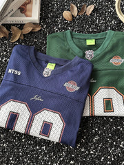 American Retro Jersey Short-sleeved T-shirt Men's Trendy Quick-drying Mesh Breathable Loose Casual V-neck Racing Suit Top Chic voguable