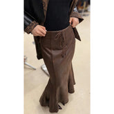 Voguable Vintage Suede Midi Skirt Women Y2K Harajuku Bandage Mermaid Skirts Autumn Streetwear Korean High Waist Design Trumpet Faldas New voguable