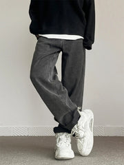 New Fashion Korean Men's Baggy Straight Jeans Classic Black Gray High Street Denim Pants Streetwear High Quality Male Trousers voguable
