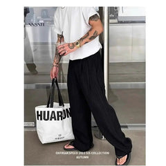 Summer Cityboy Pants Texture Soft Single Pleated Straight Casual Pants Men's Korean Retro High-end Loose Trousers Aesthetic Wear voguable