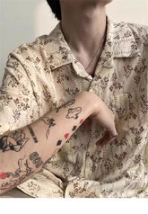 Hawaiian Shirt for Men Small Flower Cuba Collar Vintage Holiday Beach Couple Clothing Male Top Summer voguable