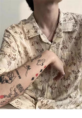 Hawaiian Shirt for Men Small Flower Cuba Collar Vintage Holiday Beach Couple Clothing Male Top Summer voguable