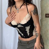 Voguable Coquette Sexy Lace Patchwork Corset Women Backless Criss-cross Bandage Halter Tops Y2K Aesthetic Camis Fairycore Tanks voguable