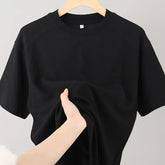 Voguable American Retro Raglan Short-sleeved T-shirt for Men Loose Casual Solid Color Versatile Bottoming Shirt Comfortable Pullover Top voguable