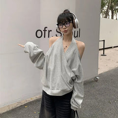 Casual Off Shoulder Sweatshirts Women Sexy Korean Style Loose Pullovers Harajuku Y2k Fashion Long Sleeve Sweatshirts voguable