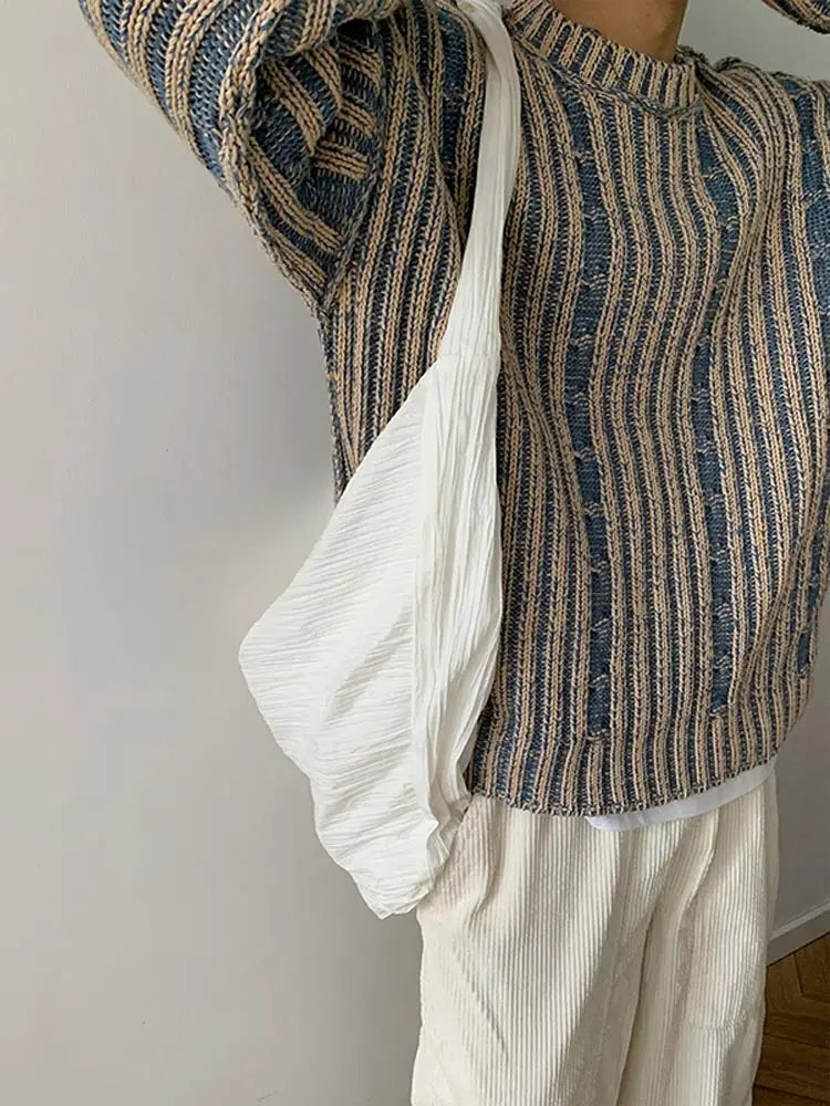 Trendy Striped Twists Knitted Sweaters 2024 Autumn Y2k Men Loose O Neck Long Sleeve Knit Pullover Vintage Warm Sweater Jumpers voguable