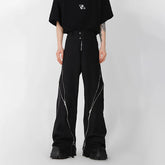 Voguable Design Zipper Slit Men Trousers Techwear Straight Tube Casual Black Pants Wide Leg Darkwear Male Streetwear Hip Hop voguable