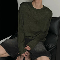 Autumn Laid-back Style Draping Men's T-shirt Luxury Korean Popular O Neck Long Sleeve Tees Leisure Loose Lightweight Basic Shirt voguable