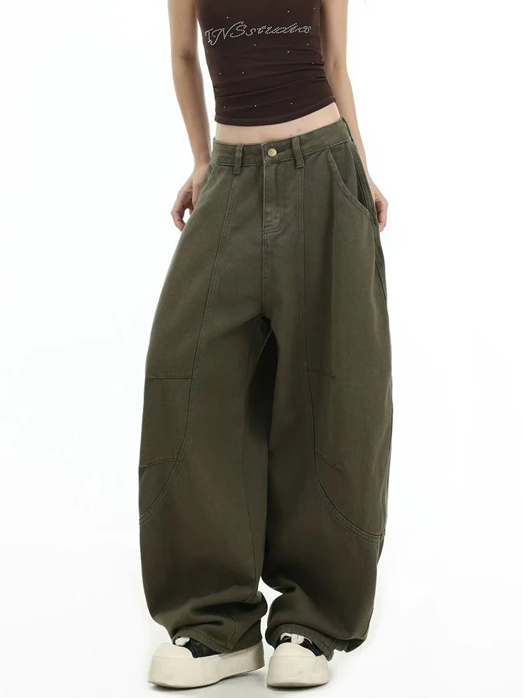 Y2K American Retro Cargo Jeans Women High Waist Streetwear Loose Wide Leg Denim Pants Bf Hip Hop All Match Straight Pants New voguable