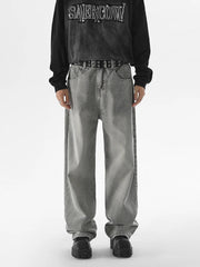 Autumn New Men's Fashion Baggy Jeans Gray Vintage High Street Wide Legs Denim Trousers Male Casual Straight Pants Streetwear voguable