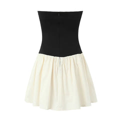 Sexy Elegant Women Patchwork Strapless Mini Dress Summer Party Robe