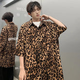 Voguable Leopard Print Design Fashion New Short Sleeved Shirts Personality Trendy Men's 2024 High Street Tops voguable