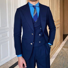 Voguable Classic Wedding Men Suits Wide Peaked Lapel Formal Fashion Groom Suit Slim Fit 3 Piece Business Casual Party Man Blazer Set voguable