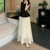 Summer 2025 New Hepburn Style Women's Heavy Embellished Top And Skirt Set with Pearlescent Fabric Elegant And High-End Feeling voguable