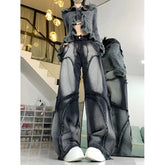 Y2k Vintage Jeans Women Wide Leg Pants High Waist Hip-hop Streetwear Black Trouser Retro Baggy Denim Pants Aesthetics voguable