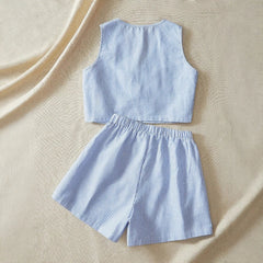 Sets Summer Comfortable Basic 2025 Stripes V-Neck Sleeveless Cropped Top Loose Fit Shorts Casual Sets voguable