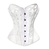 Voguable Steampunk Lace up Overbust Corset Top Black White Hollow Out Mesh Sexy Waist Trainer Bustier voguable
