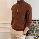 Fall Winter Casual Knit Sweater Mens Fashion Solid Color Stand Collar Zipper Knitted Jumper Top Men Vintage Long Sleeve Sweaters voguable