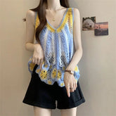 Voguable New Tassel Vest Suspender Loose Hollow Print Knitted Fashion Tanks voguable