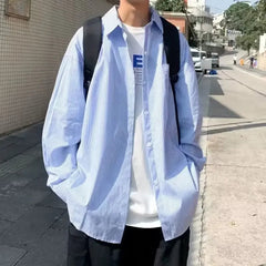 Shirts Men Autumn Teenagers All-match Youthful Vitality Baggy Casual Striped Long Sleeve High Street Korean Style Males Clothing voguable