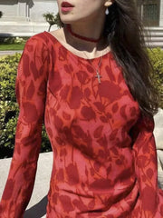 Ladies Elegant Floral Print Flare Sleeve Chiffon Maxi Dress Summer Women O Neck Printing Slim Beach Holiday Party Dress Vestido voguable