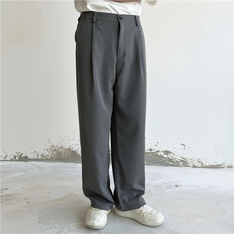 Grey Black Suit Pants Men Fashion Social Mens Dress Pants Korean Loose Straight Wide Leg Pants Mens Office Formal Trousers M-2XL voguable