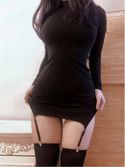 Sexy Long Sleeve Mini Dress Socks NEW High Waist Thin O Neck Elegant Fairy Women Korean Hot Sexy Dresses Autumn 763G voguable