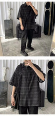 Korean Style Loose and Versatile Plaid Five-point Sleeve Shirt voguable
