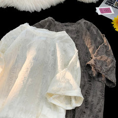 Niche Hollow Hole Short-sleeved T-shirt Men's Street Hip-hop Three-quarter Sleeve Trendy Loose American Couple Fashion Top Urban voguable