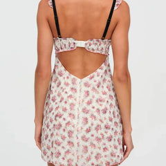 Sexy Backless Hollow Out Floral Print Sling Mini Dress Women High Waist A-line Holiday Summer Dresses Casual Beach Robe