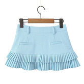 Cool Girl Y2K Pleated Mini Skirt Sexy Low Waist Short Skater Skirts With Shorts Lining voguable