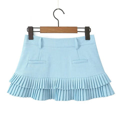 Cool Girl Y2K Pleated Mini Skirt Sexy Low Waist Short Skater Skirts With Shorts Lining voguable