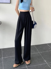 Voguable Elastic High Waist Women Suit Pants Casual Loose Summer Straight Trousers Korean Simple Solid Female Pant voguable