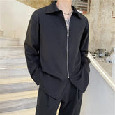 Autumn Men's Clothing Luxury Drooping Zipper Shirts Retro Premium Long-sleeved Solid Color Korean Popular Business Leisure voguable