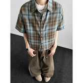 Summer Short Sleeved Shirt Men Fashion Retro Casual Shirt Men Japanese Streetwear Loose Plaid Shirt Mens Vintage Shirts M-3XL voguable