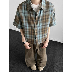 Summer Short Sleeved Shirt Men Fashion Retro Casual Shirt Men Japanese Streetwear Loose Plaid Shirt Mens Vintage Shirts M-3XL voguable