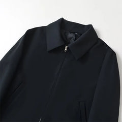 Autumn Women Navy Blue Short Lapel Collar Jacket Coat Long Sleeve With Zipper High Street Outerwear Chic Lady Outfits