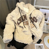 Artificial Lamb Plush Hoodeds Coats Women Winter Thick Warm Long Sleeve Loose Sweatshirts Y2K Ladies All-Match Plush Outerwear voguable