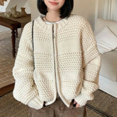 Voguable Soft Lazy Round-neck Sweater Jacket Women in Autumn Winter New Fashion Versatile Knitted Cardigan Top Outer Wear voguable