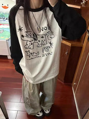 Voguable Japan Kawaii T Shirt Women Cute Anime Long Sleeve Oversize Tops Casual Preppy Style O Neck All Match Female Vintage Tees voguable