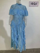 Fashioin Designes Hollow Out Ruffled Evening Dresses For Women O Neck Short Sleeve Party Maxi Dress 2025 New Summer voguable