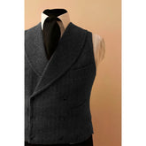 Shawl Lapel Men's Leather Vest Male Dress Casual Herringbone Tweed Double Breasted Sleeveless Jacket Vests for Men Dress Up voguable