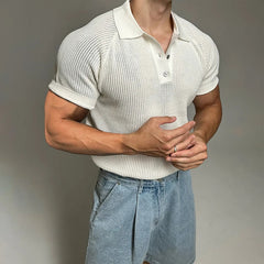 New Trend Men Polo Shirt Leisure Vintage High Quality Knit T-shirt American Style Chic Breathable Button Short Sleeve Knitwear voguable
