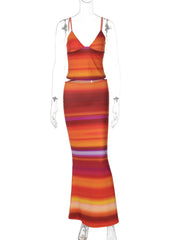 Print Sexy 2 Piece Sets Women Summer New V Neck Crop Tops And Maxi Skirt Female Elegant Club Party Slim Skirt Set voguable