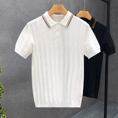New Men's Clothing Light Luxury Business Knit Polo Shirt Fashion Leisure Short Sleeve T-shirt Korean Style Retro Knitwear M-3XL voguable